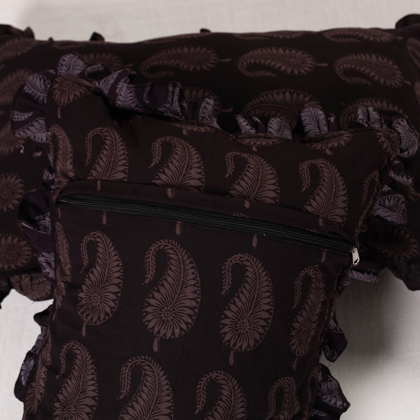Brown - set of 2 bagh cotton frill pillow covers 10