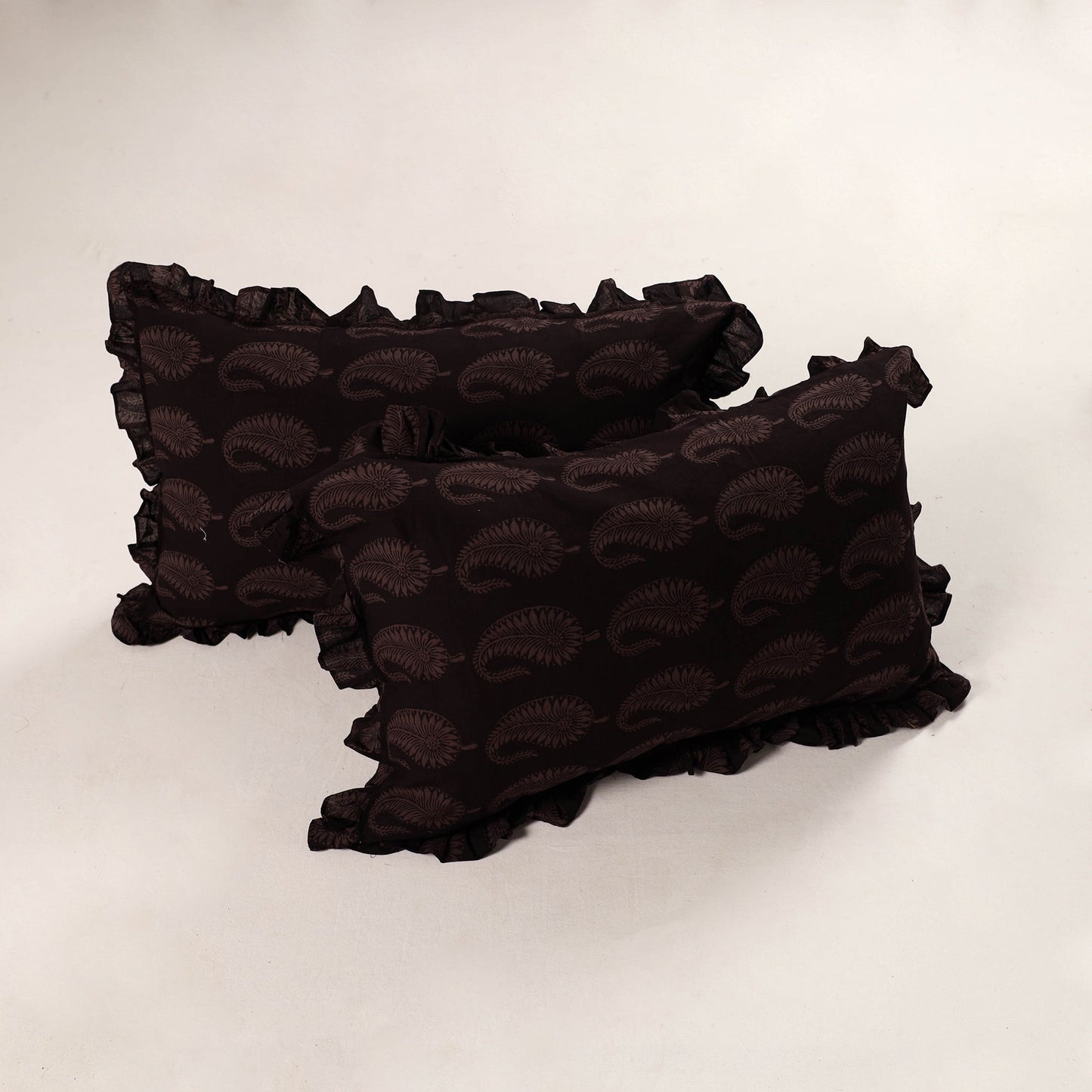 Brown - set of 2 bagh cotton frill pillow covers 10