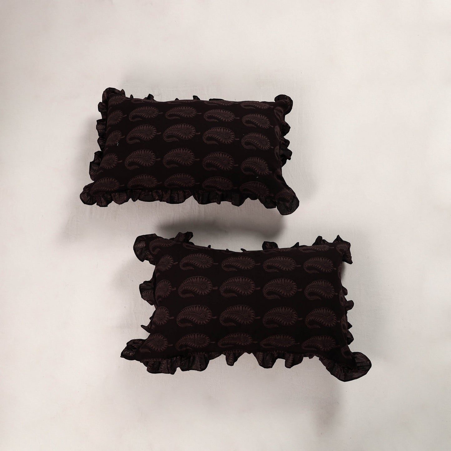 Brown - set of 2 bagh cotton frill pillow covers 10