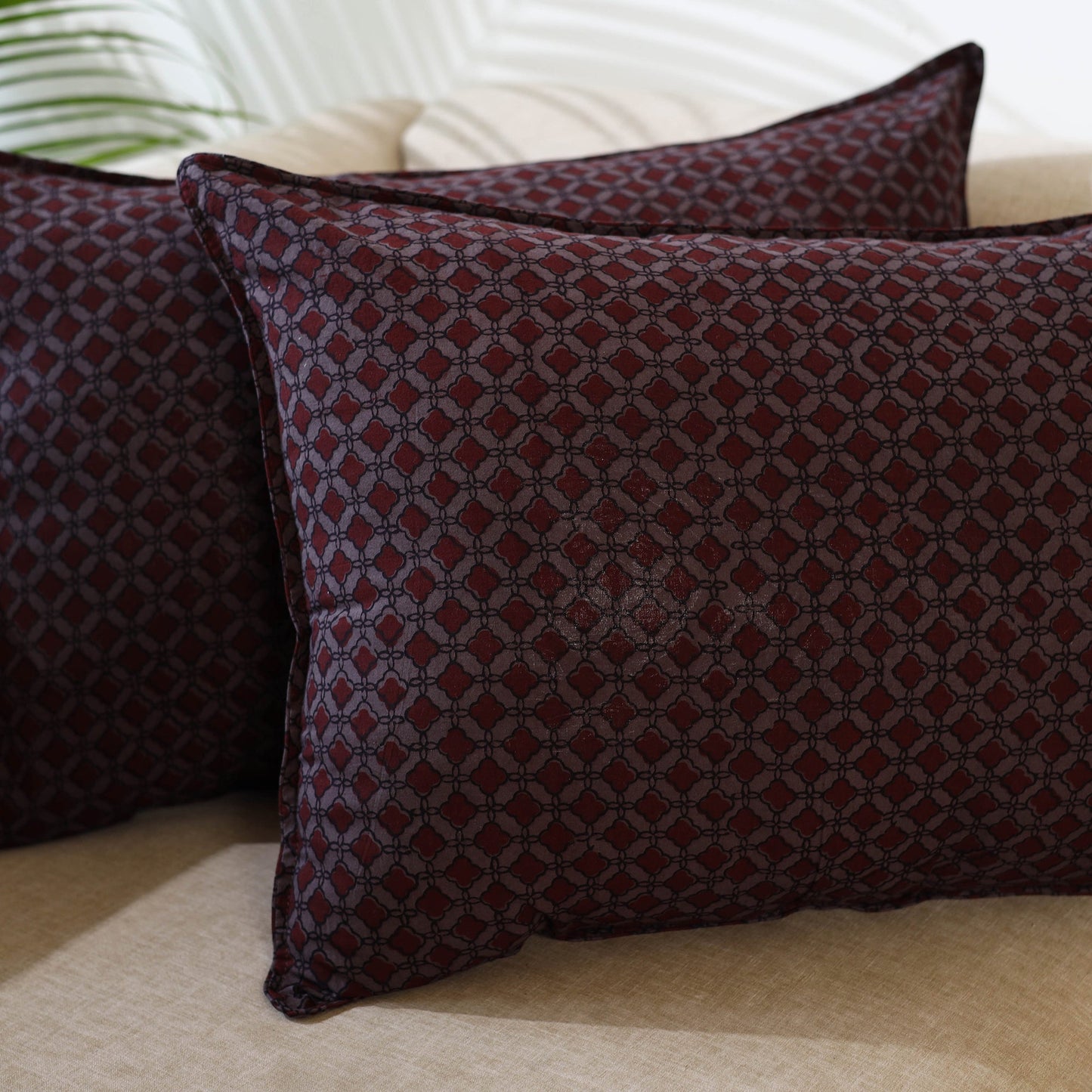 Brown - Set of 2 Bagh Block Print Cotton Pillow Covers 01