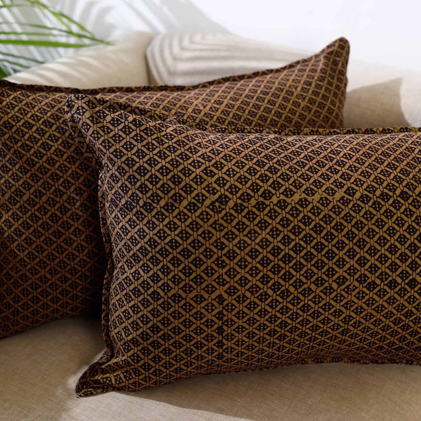 Buy Set of 2 Brown Bagh Block Print Cotton Pillow Covers