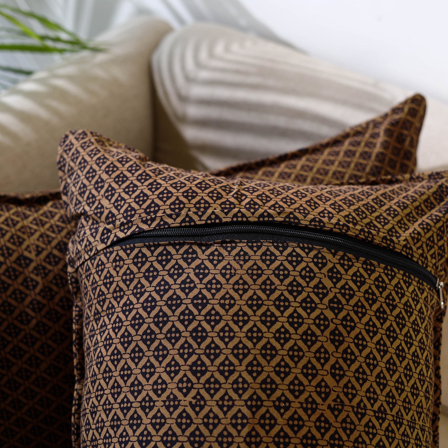Buy Set of 2 Brown Bagh Block Print Cotton Pillow Covers