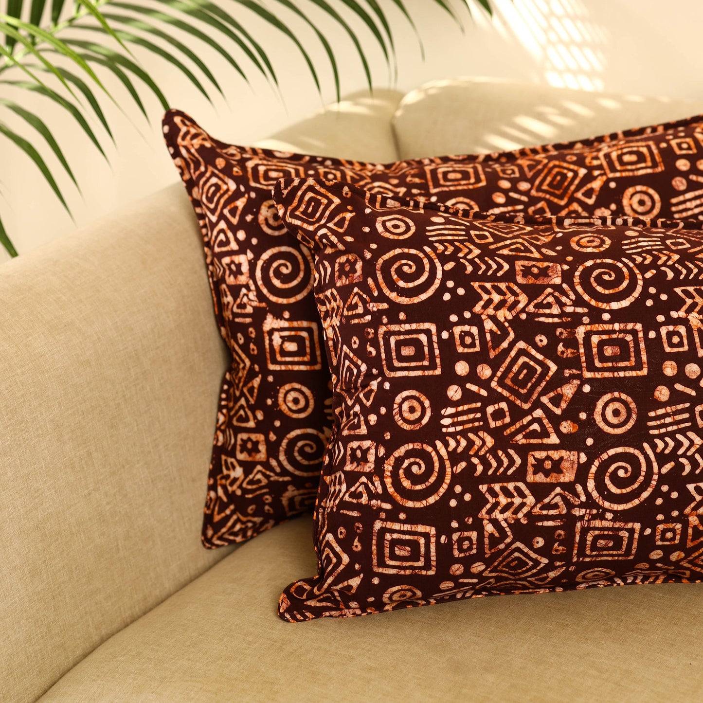 Buy Set of 2 Brown Hand Batik Print Cotton Pillow Covers