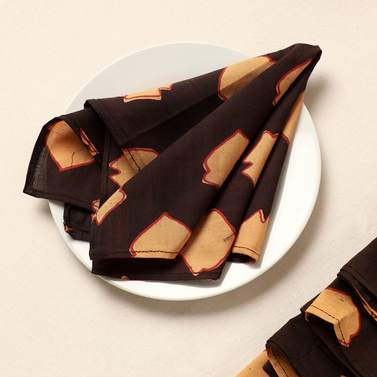 Brown Rang Bahar Block Print Cotton Table Napkins