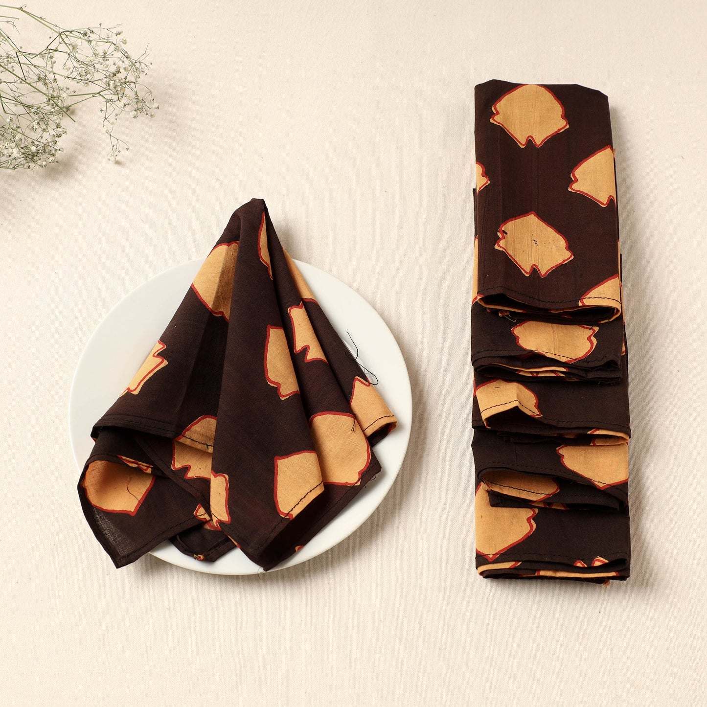 Brown Rang Bahar Block Print Cotton Table Napkins