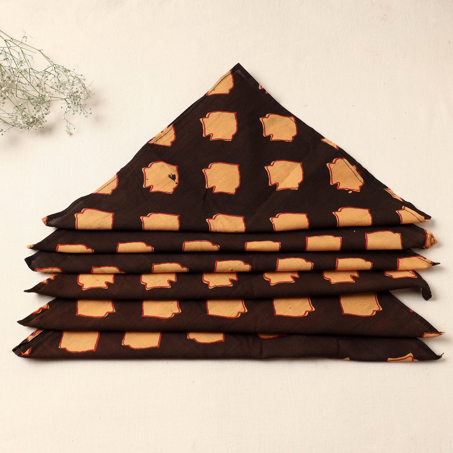 Brown Rang Bahar Block Print Cotton Table Napkins