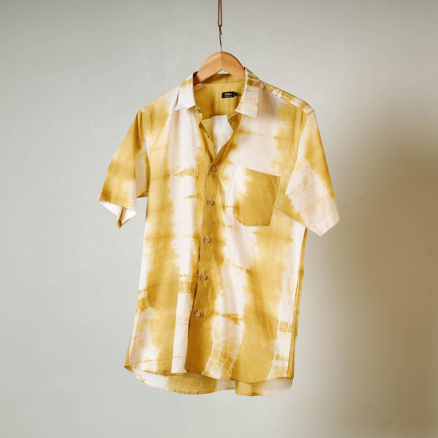 Shibori tie-dye mul cotton men half sleeve shirt