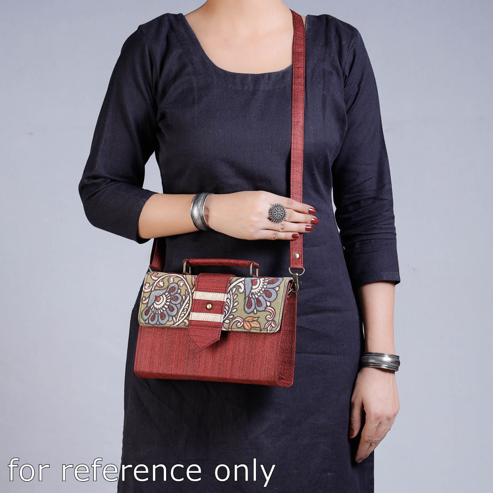 Brown Sling Bag - Handpainted Kalamkari Natural Dyed Ghicha Silk