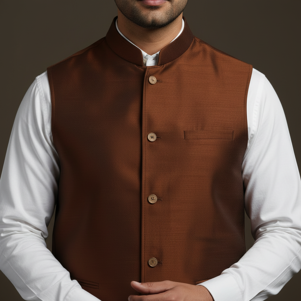 Slub silk men plain nehru jacket 07 - handcrafted