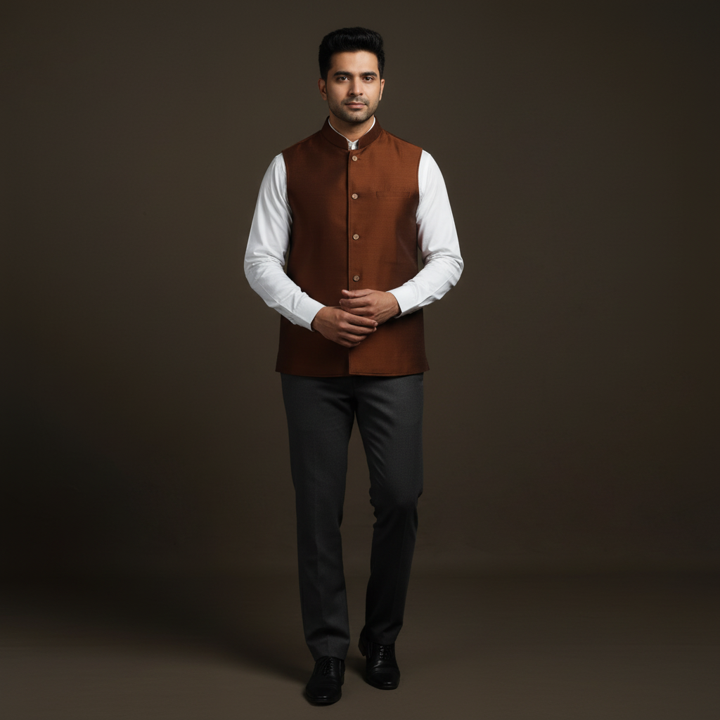 Slub silk men plain nehru jacket 07 - handcrafted