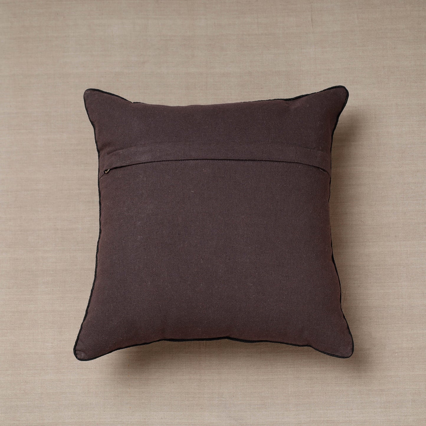 Brown Soof Embroidery Cotton Cushion Cover