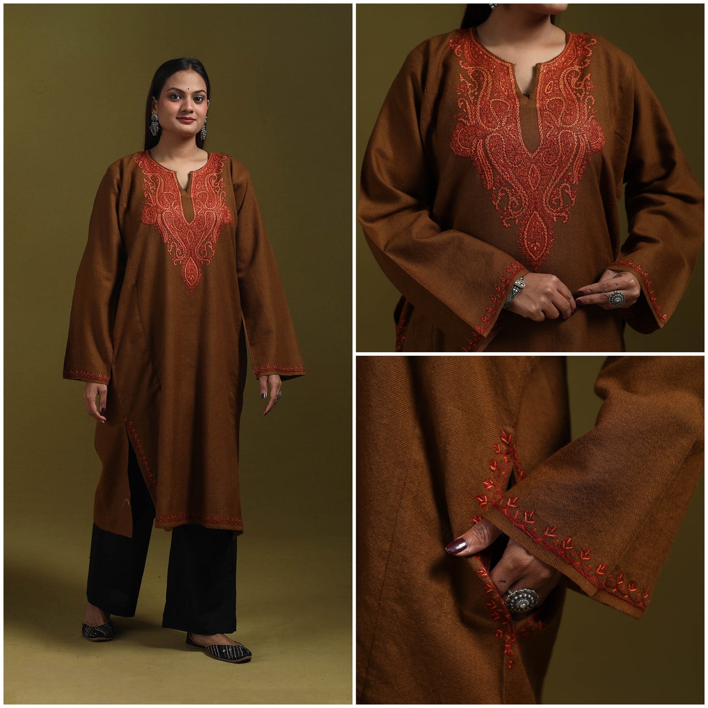 Sozni hand embroidered kashmiri merino wool pheran 53