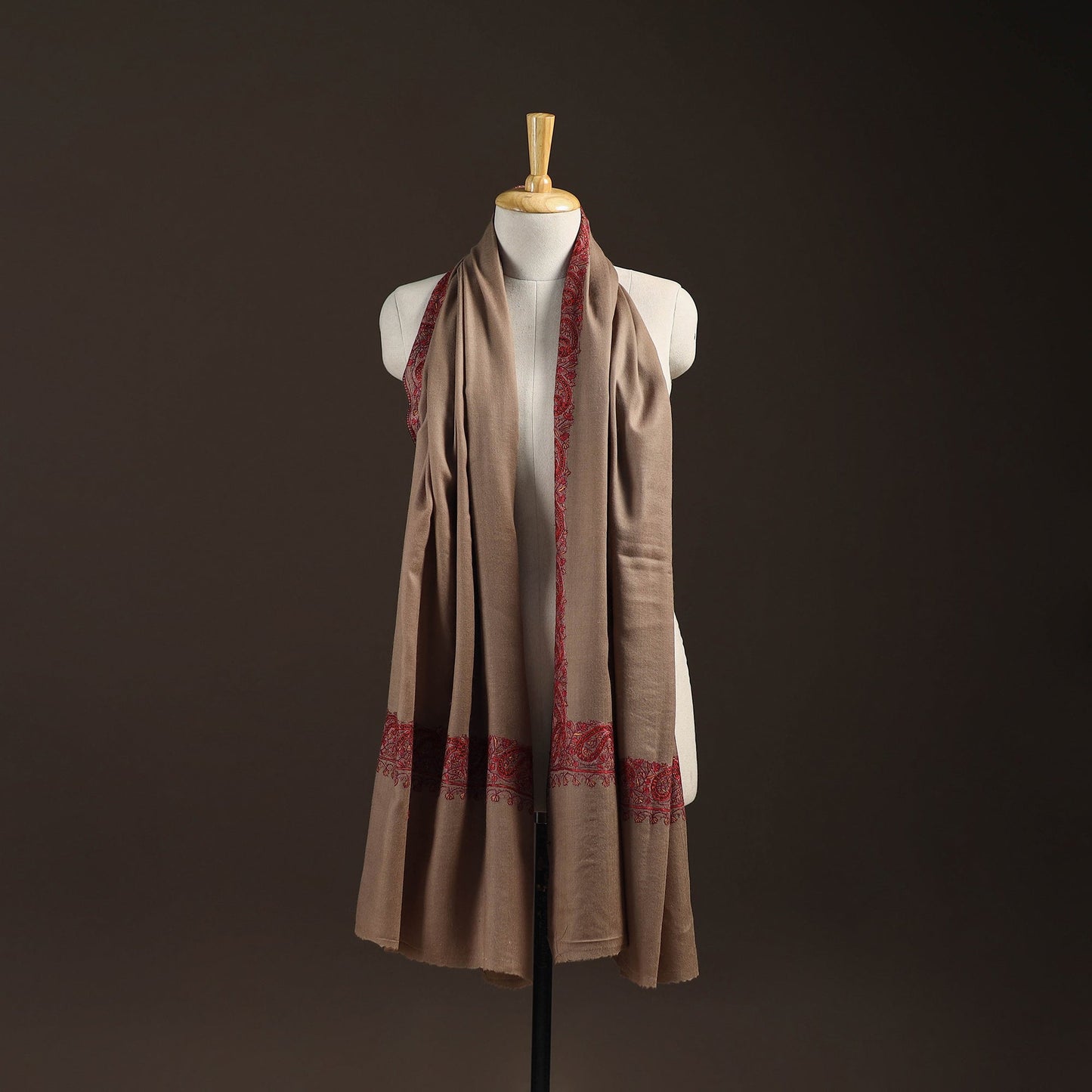 Brown - sozni hand embroidery merino wool handwoven