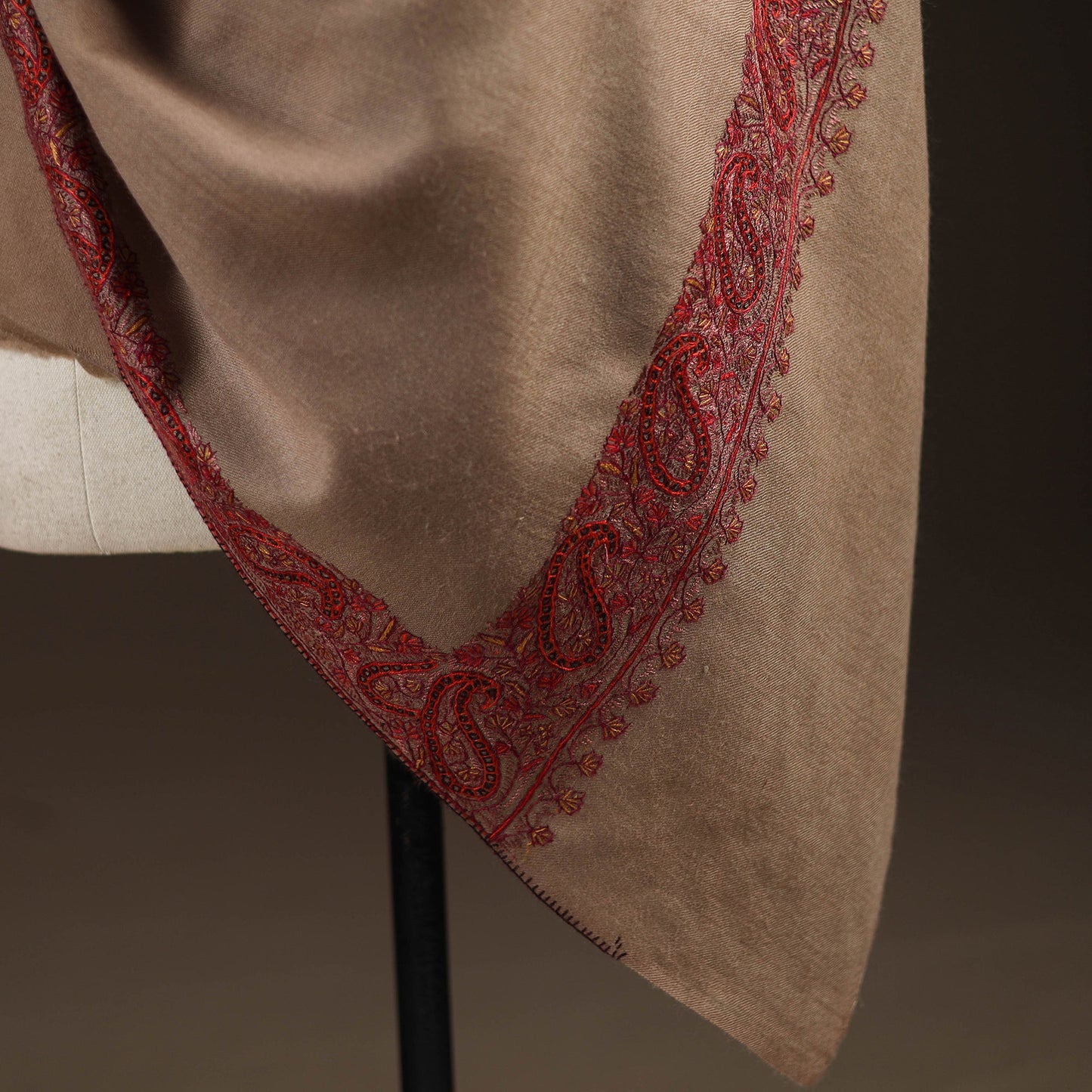 Brown - sozni hand embroidery merino wool handwoven