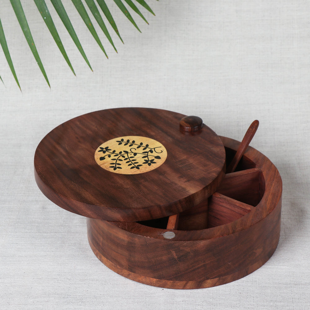 Brown Spice Box - Handcrafted with Sheesham Wood
