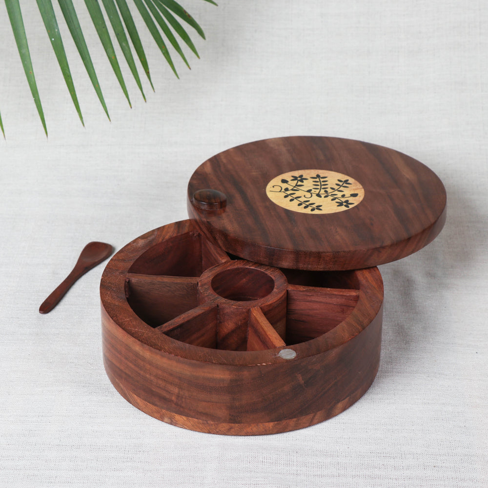 Brown Spice Box - Handcrafted with Sheesham Wood