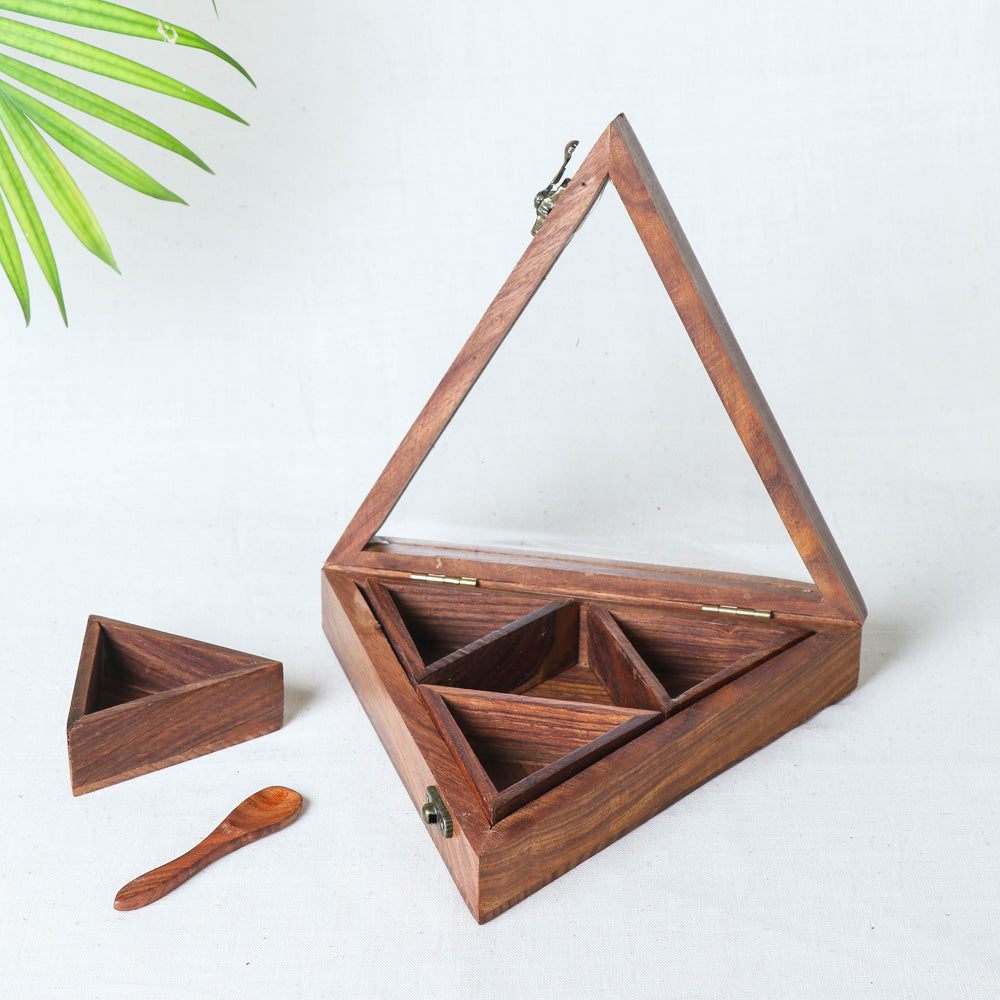 Brown Spice Box - Handcrafted with Sheesham Wood
