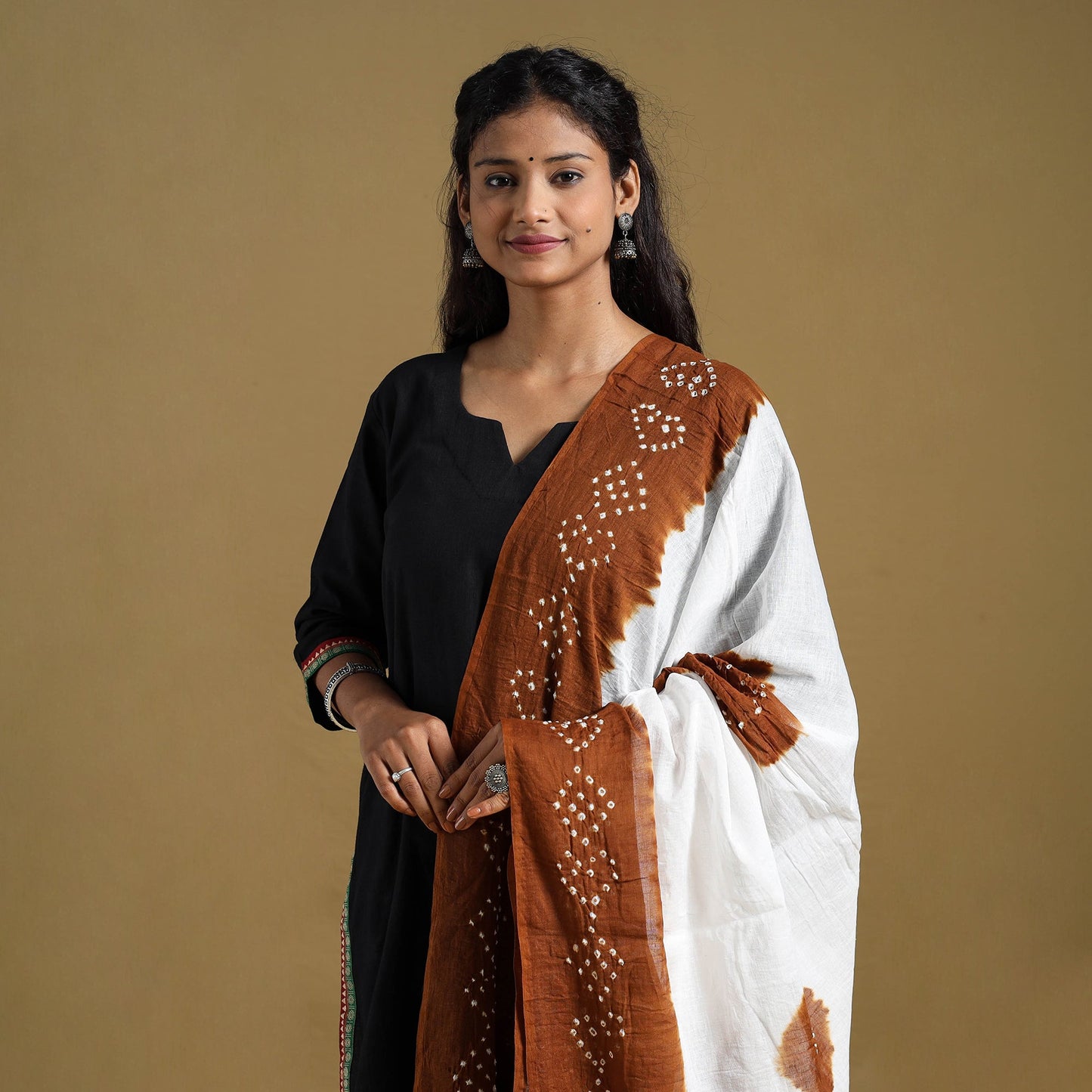Brown Tie-Dye Cotton Kutch Bandhani Dupatta