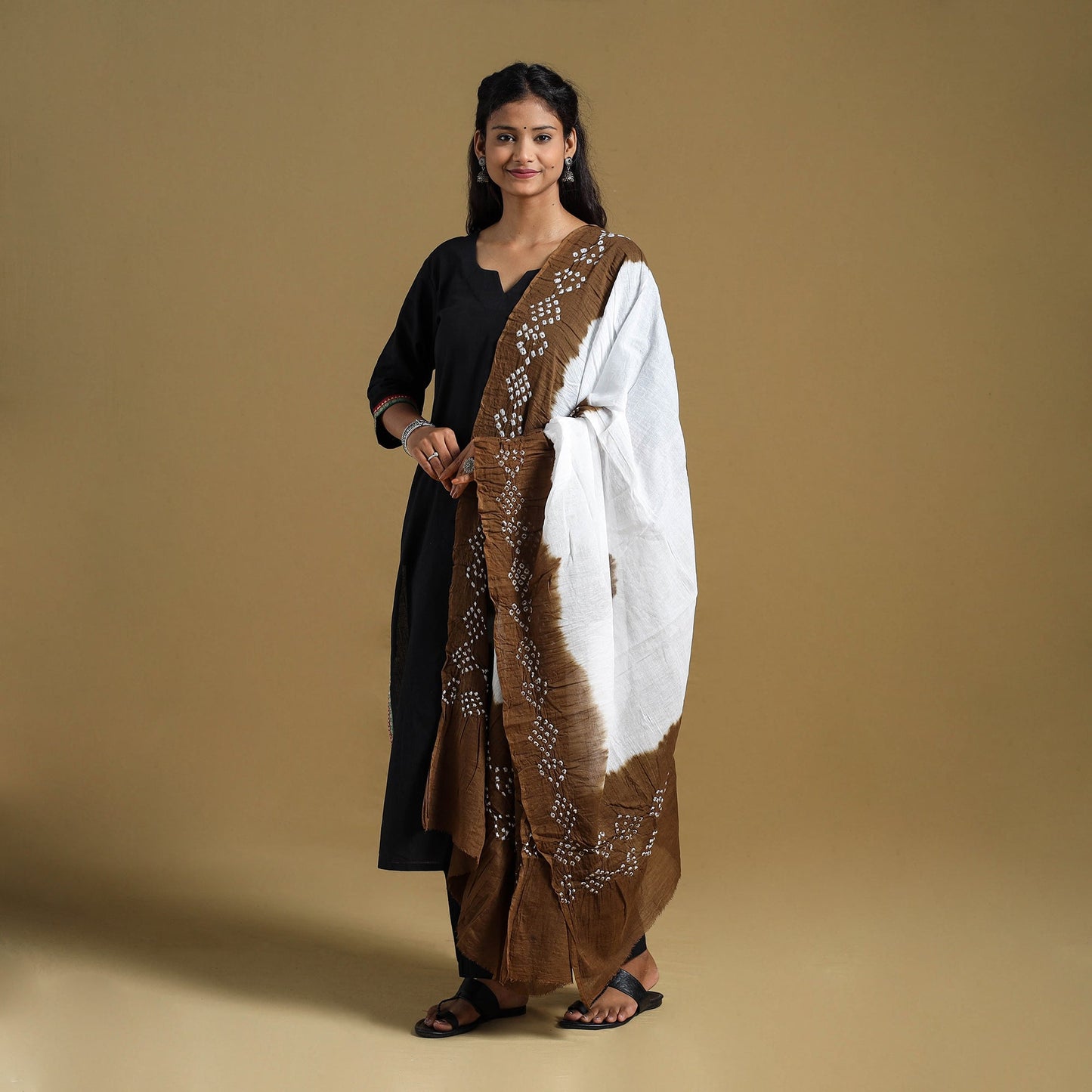 Brown Tie-Dye Cotton Kutch Bandhani Dupatta