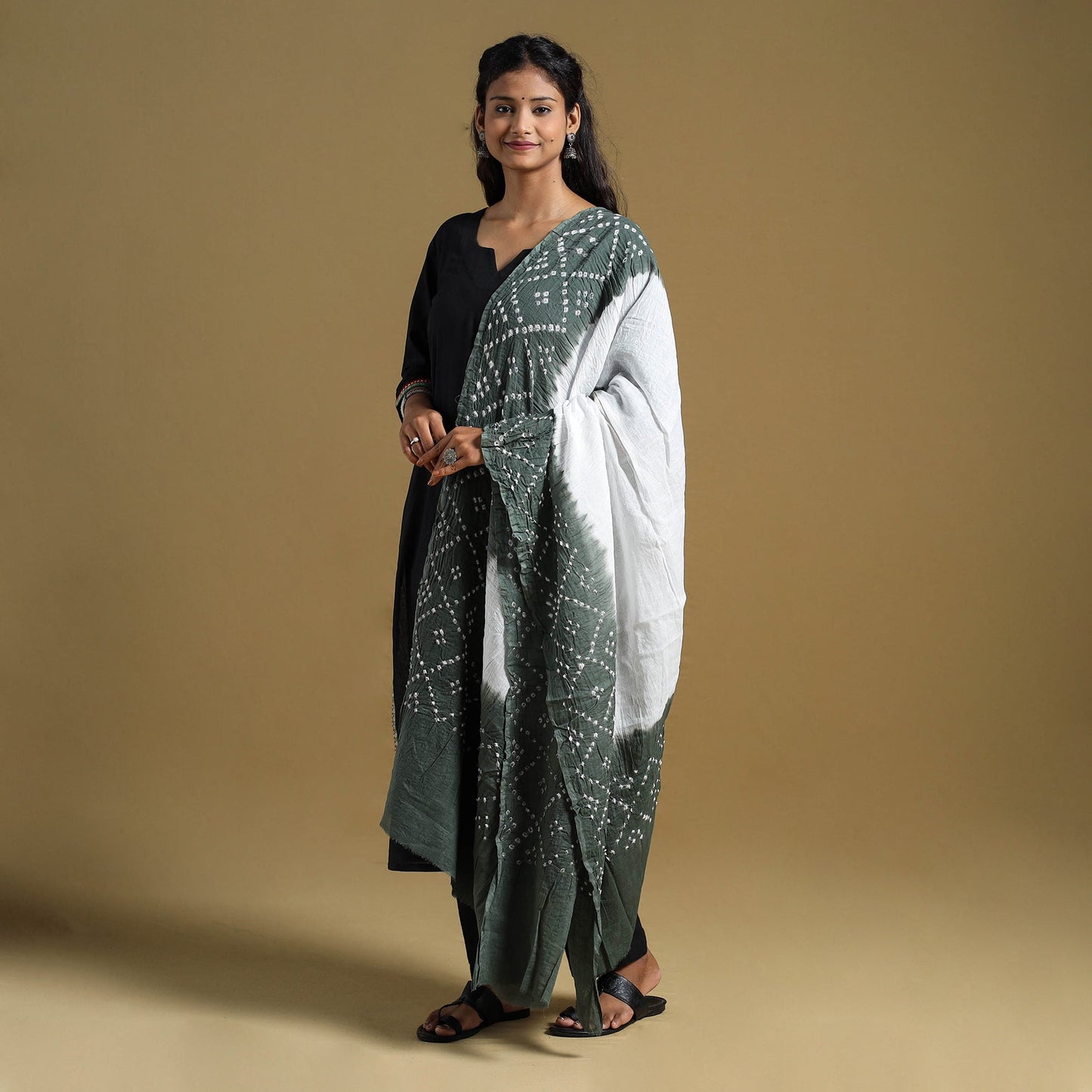 Brown Tie-Dye Cotton Kutch Bandhani Dupatta