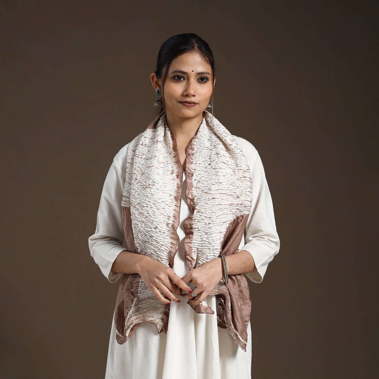 Buy Brown Tie & Dye Gajji Silk Shibori Stole