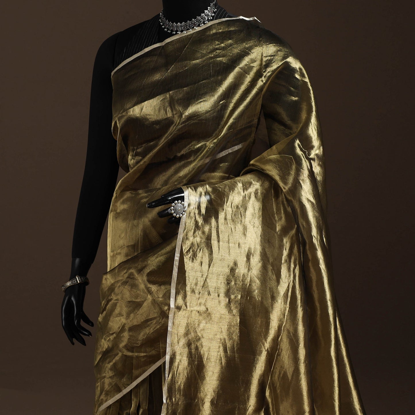 Brown - traditional handloom tissue zari chanderi silk