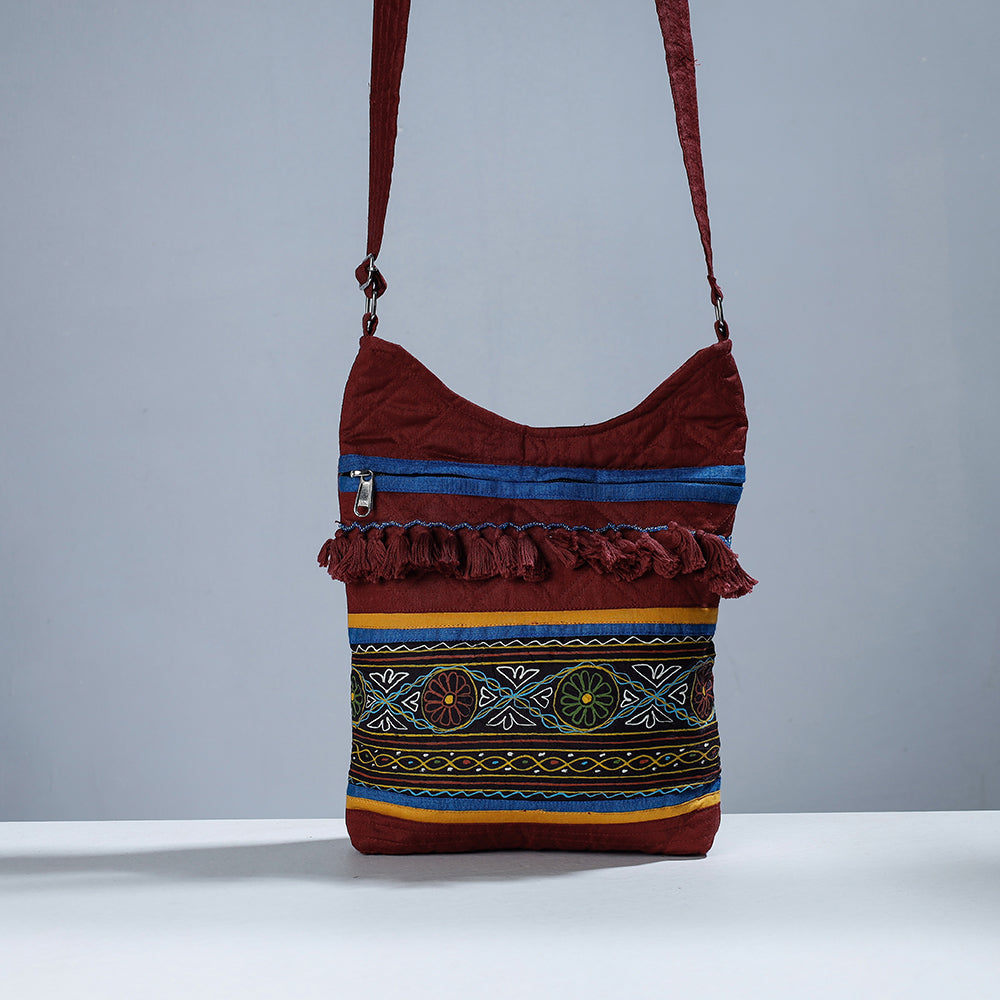 Buy Traditional Rogan Hand Painted Silk Bead Work Sling Bag with Tassles Online at iTokri.com