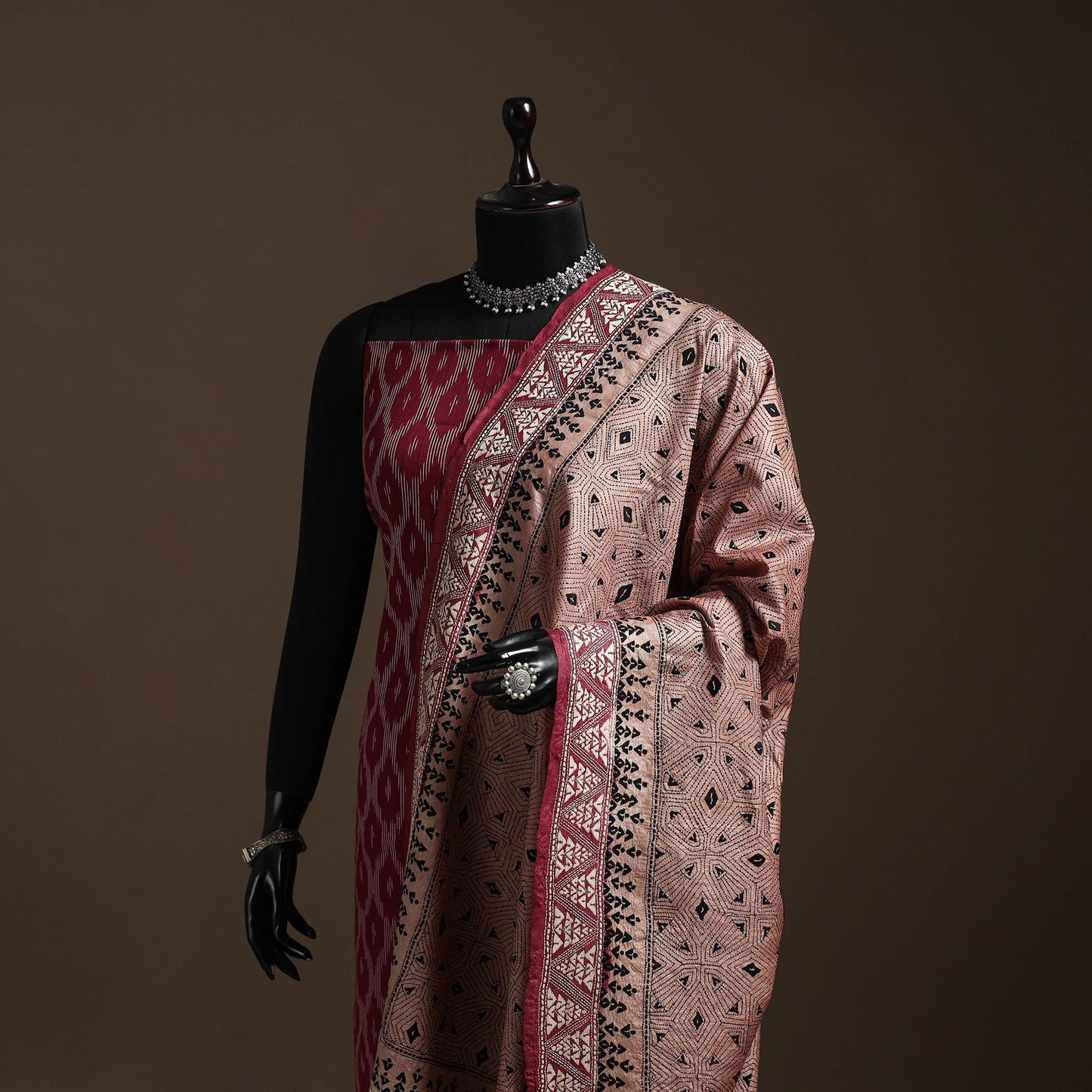 Brown - tussar silk handloom bengal hand kantha work
