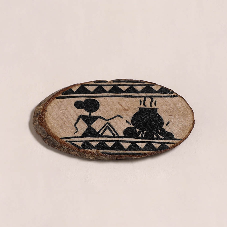 Warli handpainted wooden fridge magnet 20 - handcrafted