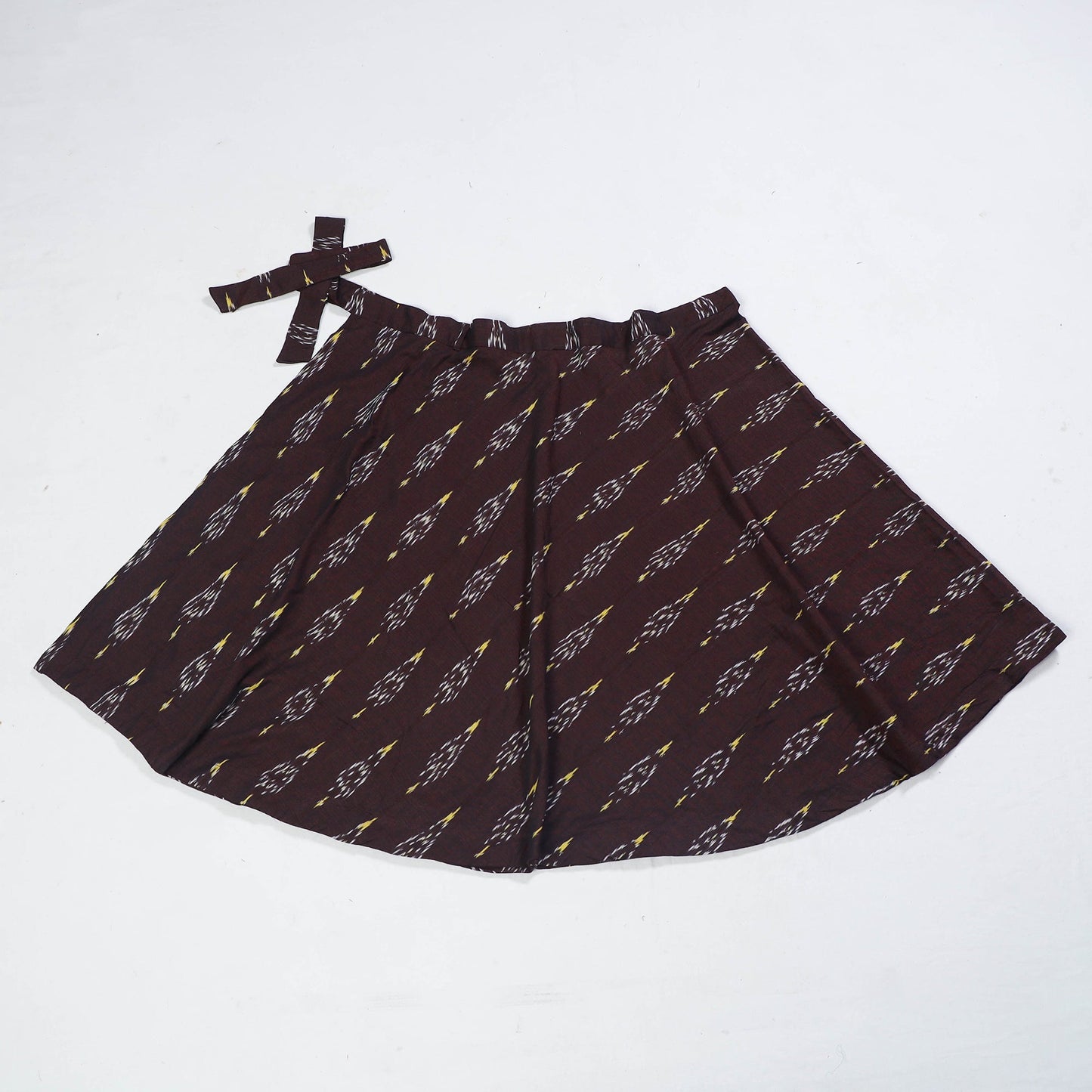 Brown Wrap Around Cotton Pochampally Ikat Skirt