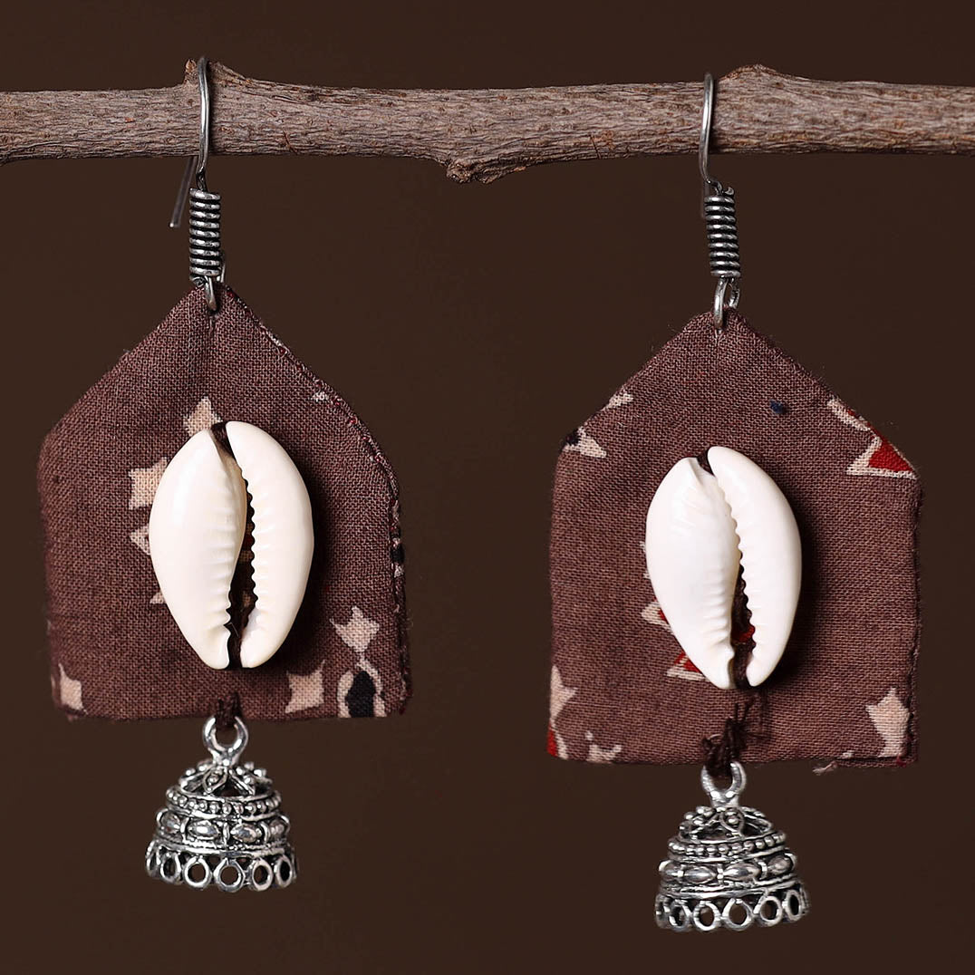 Brown - yasmin german silver fabart earrings - handcrafted