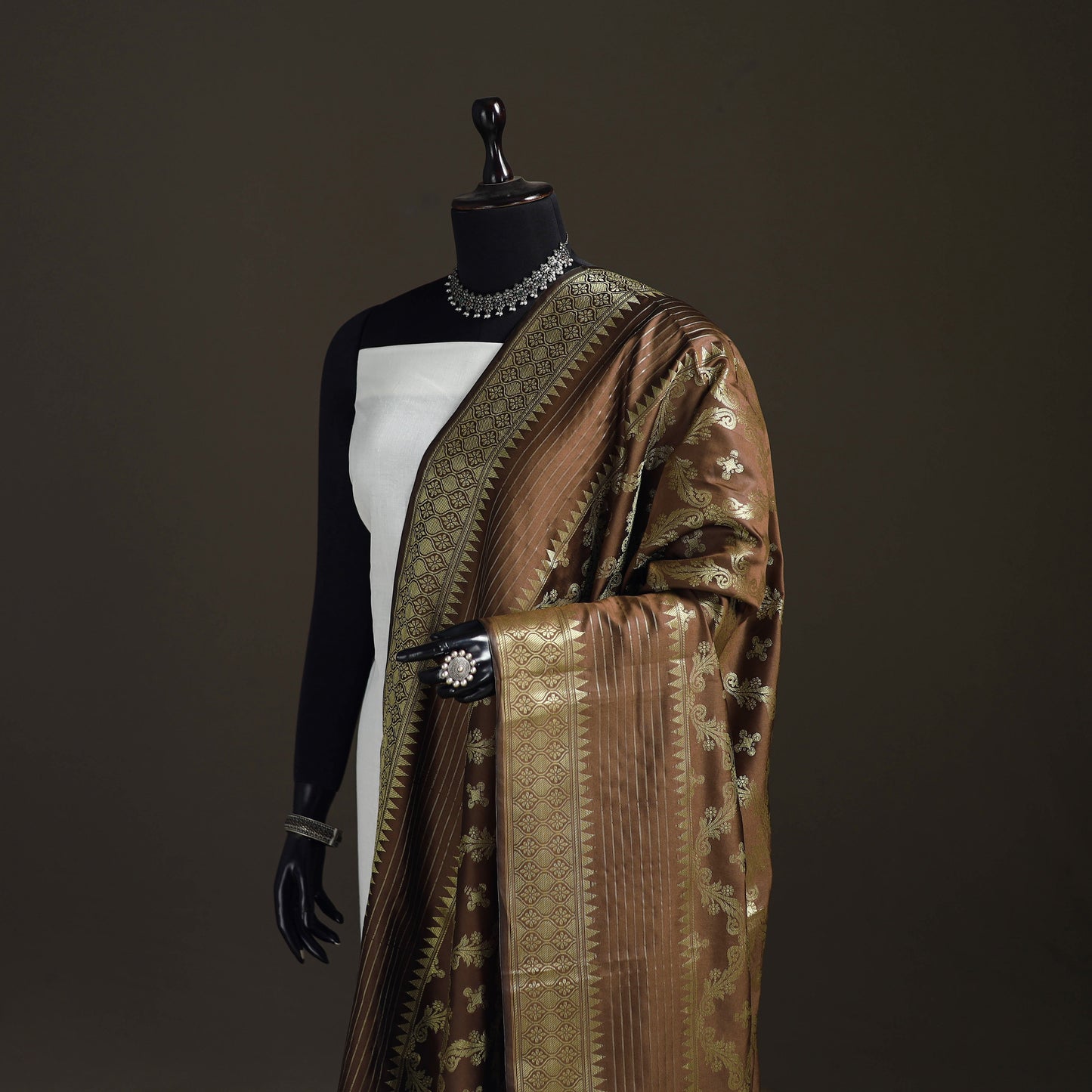 Zari work banarasi silk dupatta 05 - handcrafted