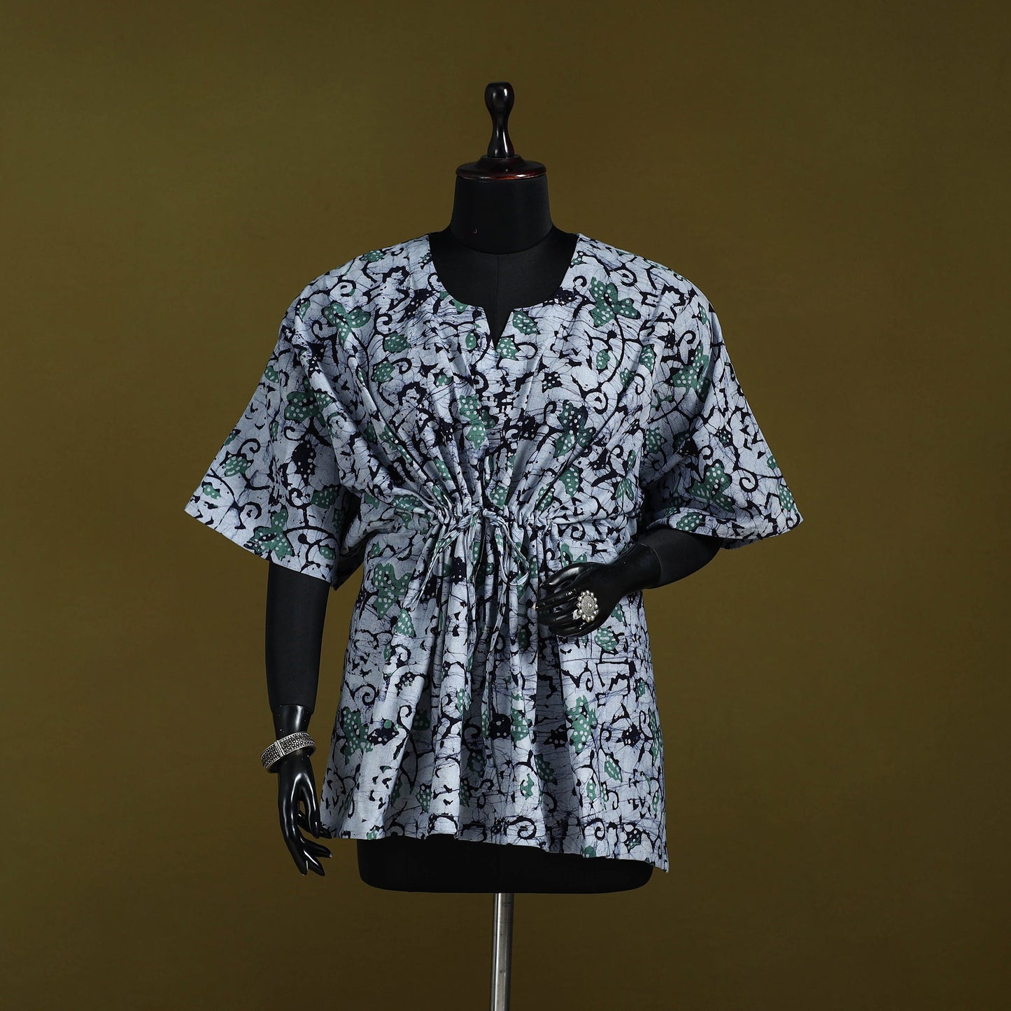 Hand batik cotton short kaftan 38 - handcrafted