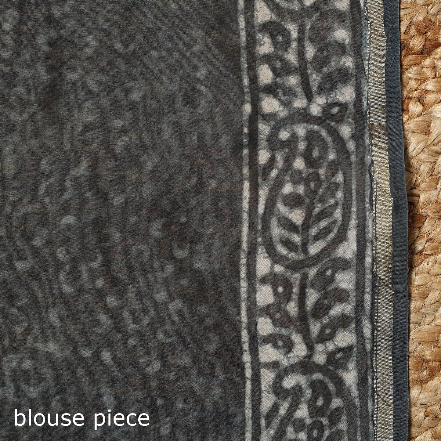 Grey - Chanderi Silk Hand Block Print Bagru Saree with Zari Border 21
