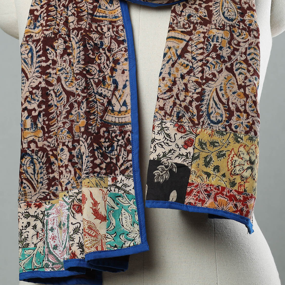 Maroon Kalamkari Block Printed Cotton Patchwork Stole