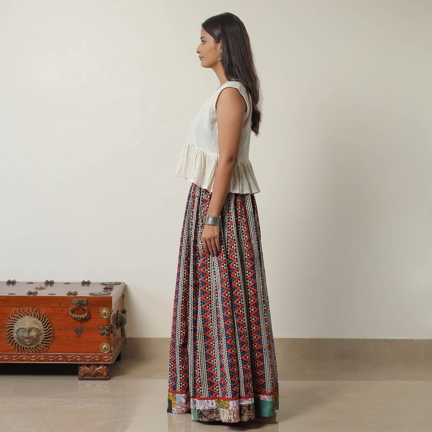 Bagru Block Printed 24 Kali Patchwork Cotton Long Skirt 16 Online at iTokri.com