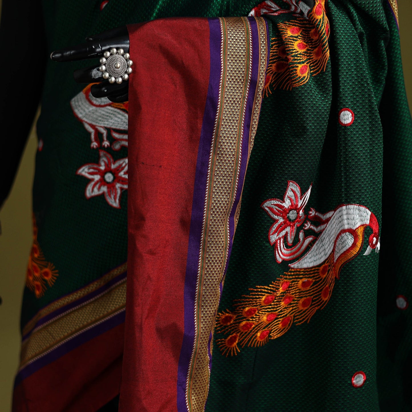 Nath work silk cotton khun saree 08 - handcrafted