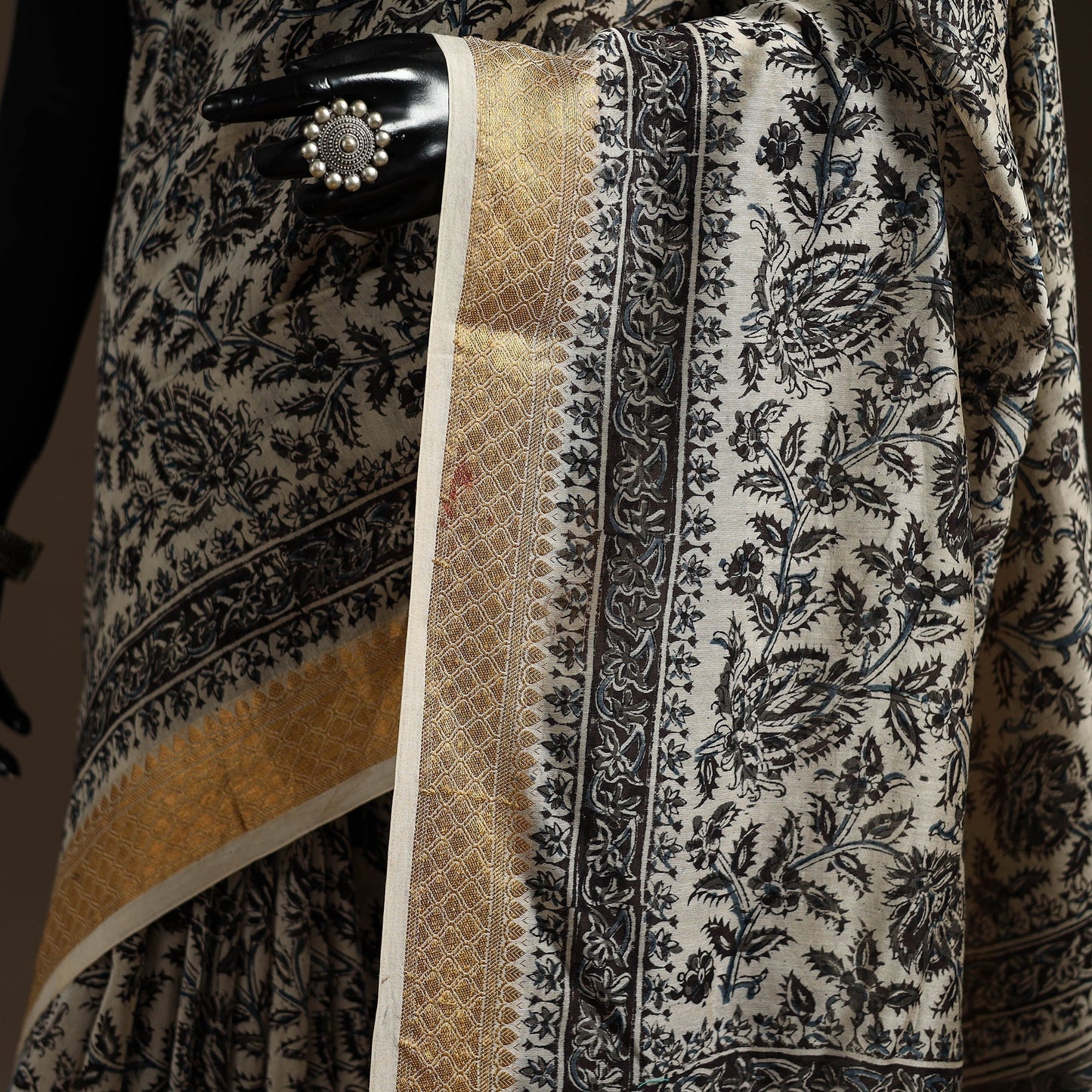 Black - natural dyed pedana chanderi silk kalamkari saree