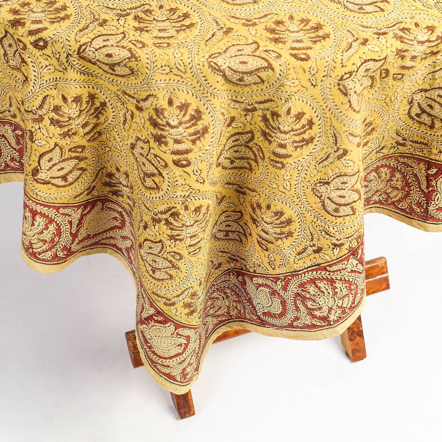 Yellow Original Pedana Kalamkari Block Printed Cotton Table Cover