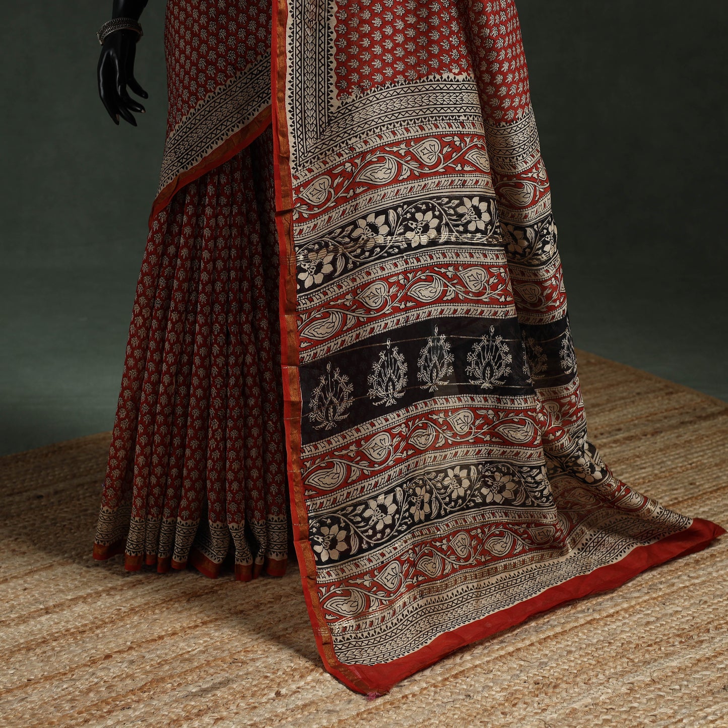Chanderi silk natural dyed hand block dabu bagru print