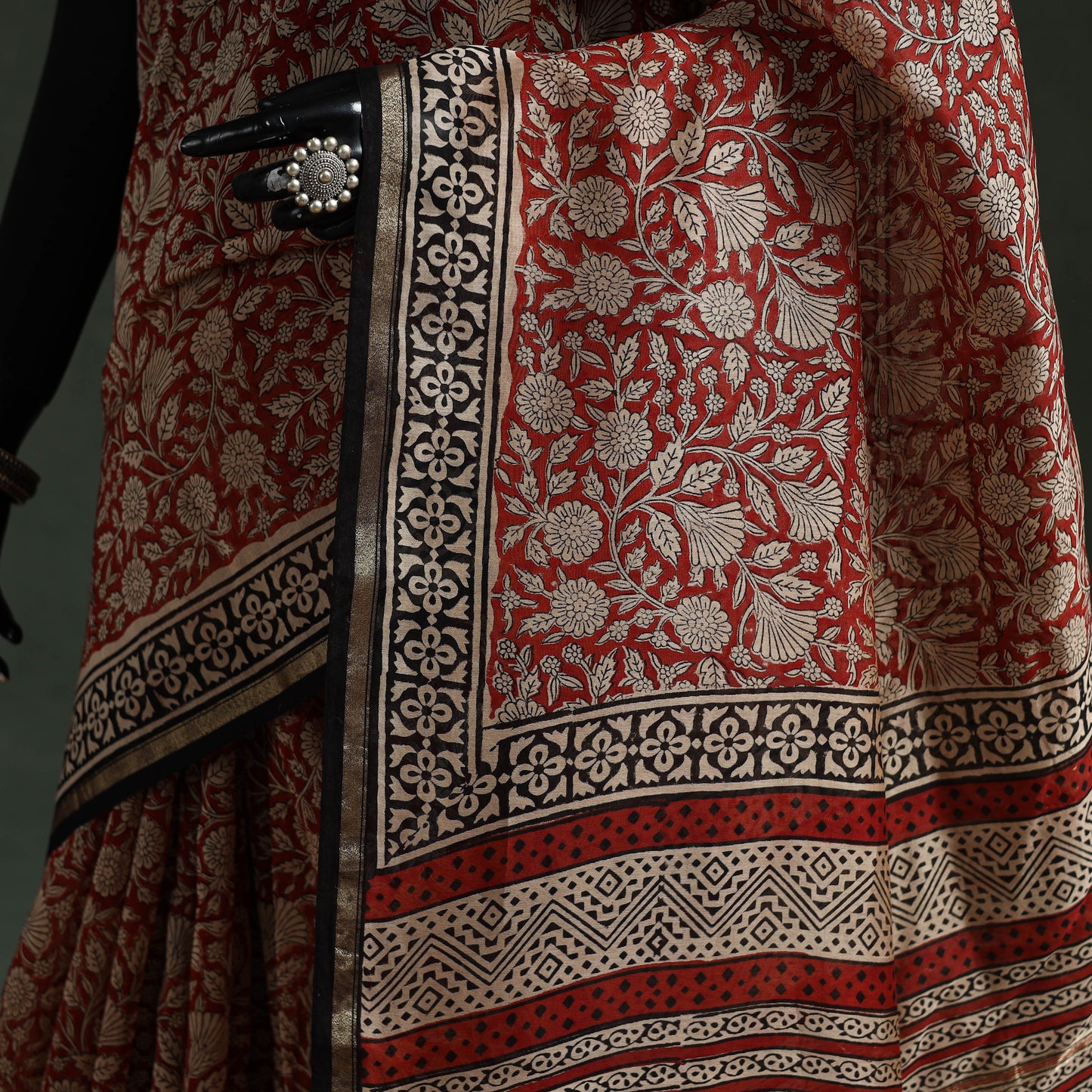 Chanderi silk natural dyed hand block dabu bagru print