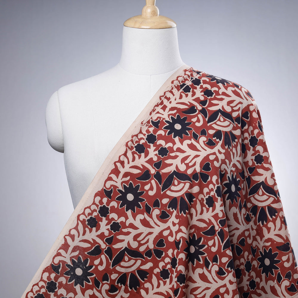 Cherry Red Traditional Bagru Print Fabric from Rajasthan