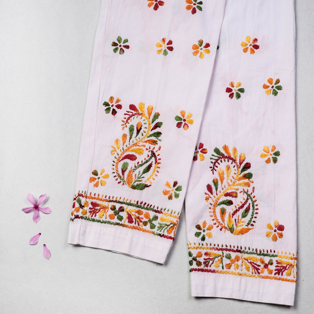 Chikankari Hand Embroidery Cotton Lycra Cropped Pant (Free Size)