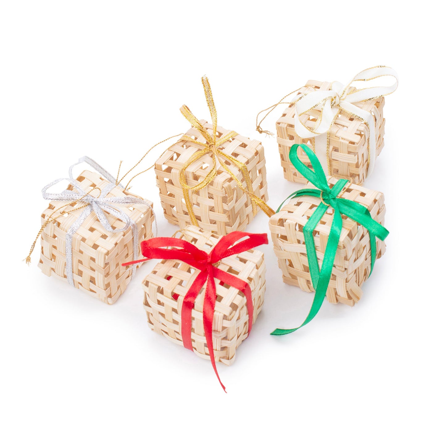 Christmas decor bamboo gift box hanging (set of 5