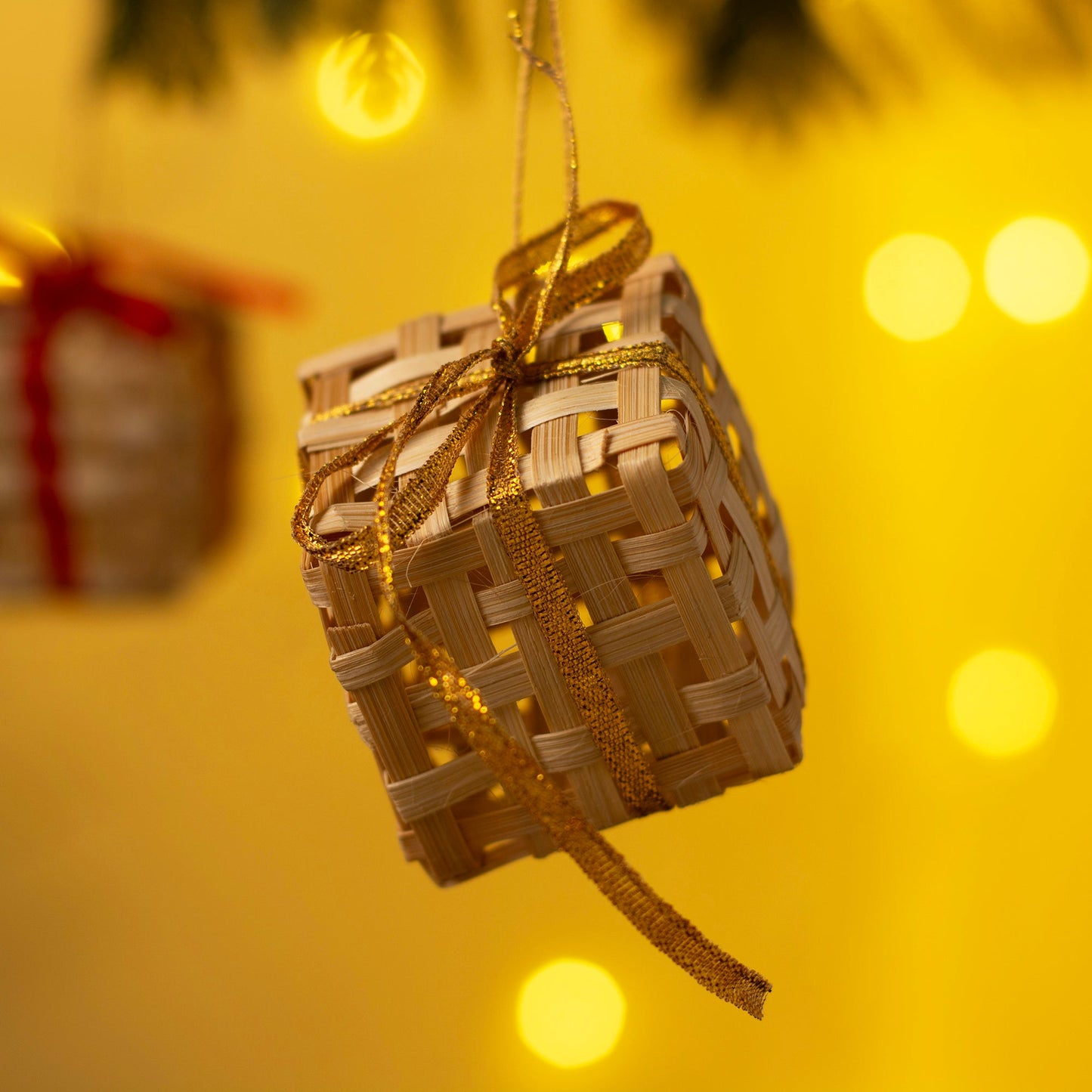 Christmas decor bamboo gift box hanging (set of 5