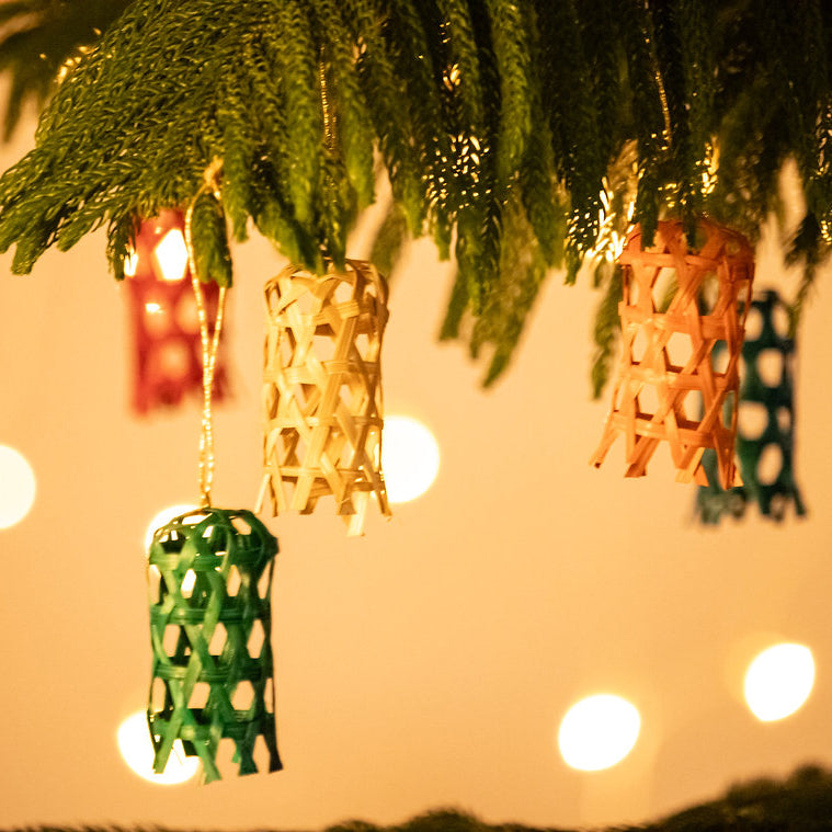 Christmas decor bamboo jingle bell hanging (set of 5)