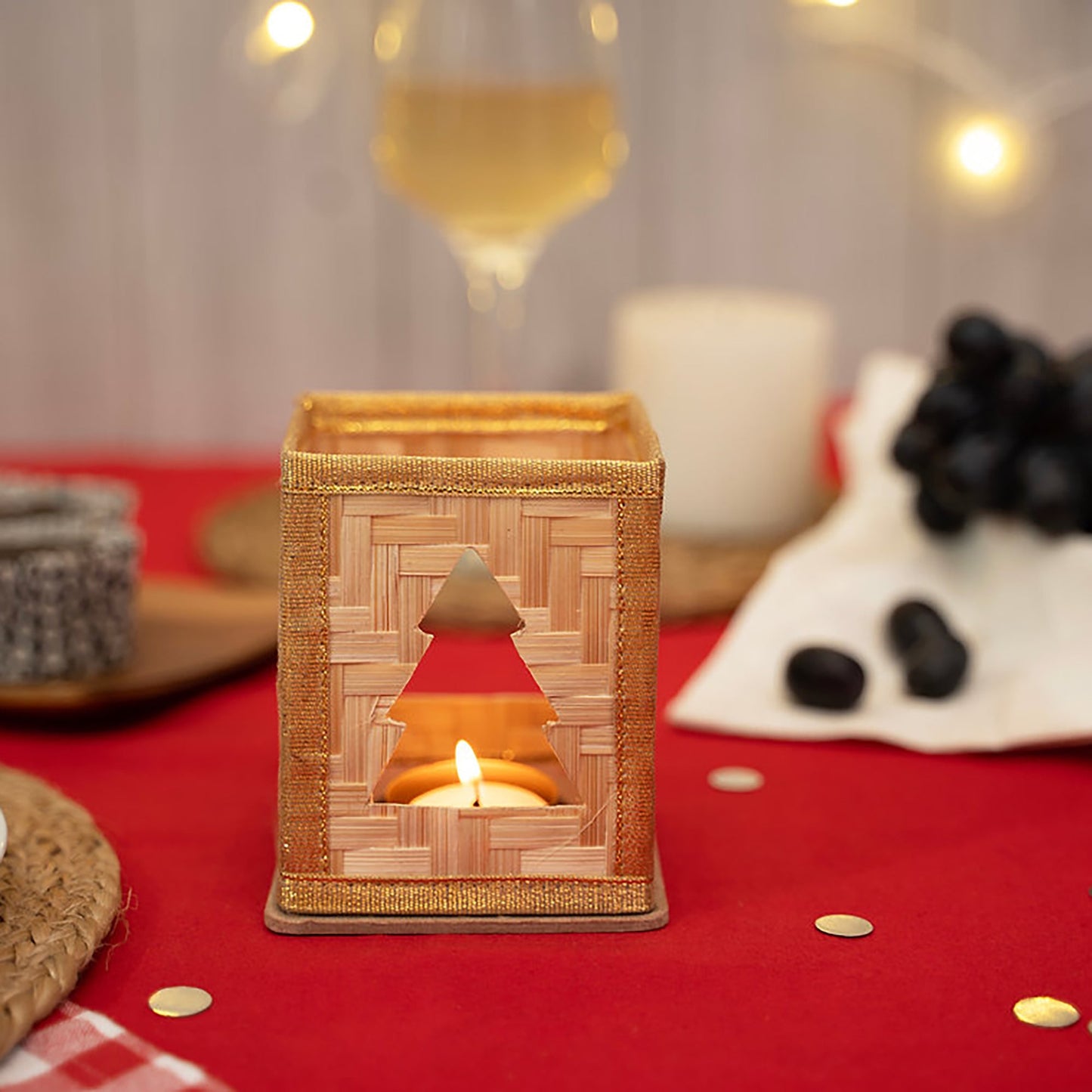 Christmas decor bamboo merry tree tea light holder