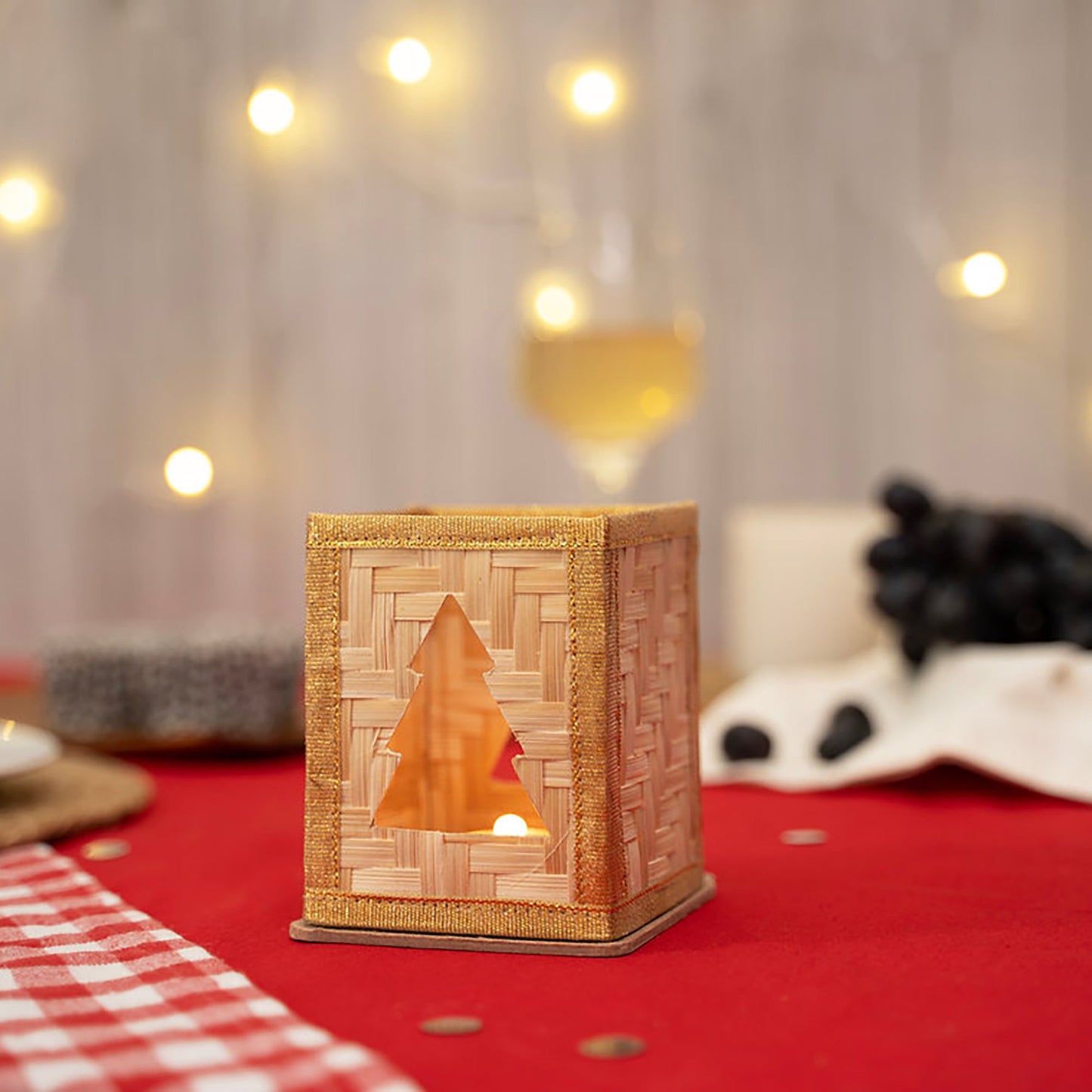 Christmas decor bamboo merry tree tea light holder