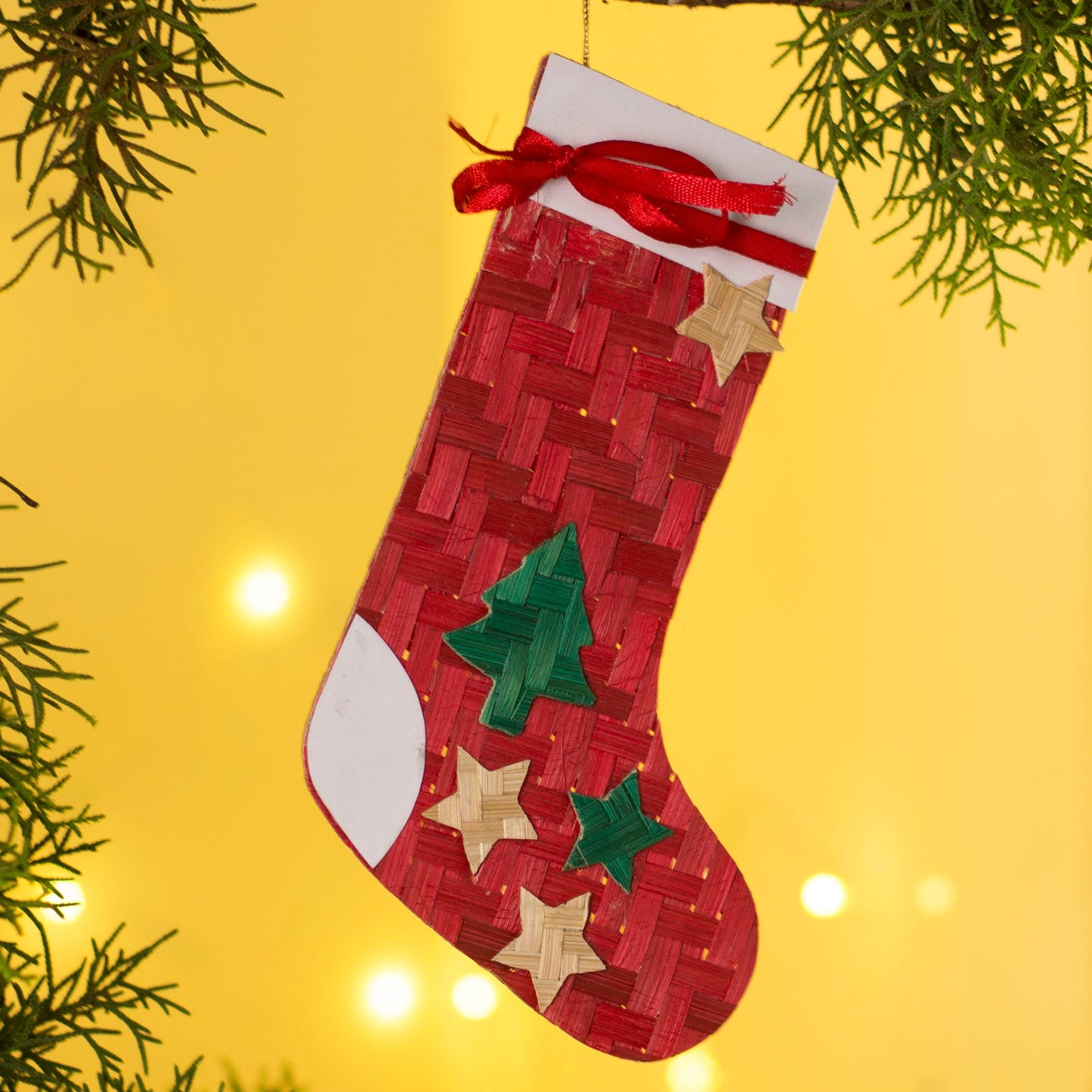 Christmas decor bamboo stocking hanging - handcrafted