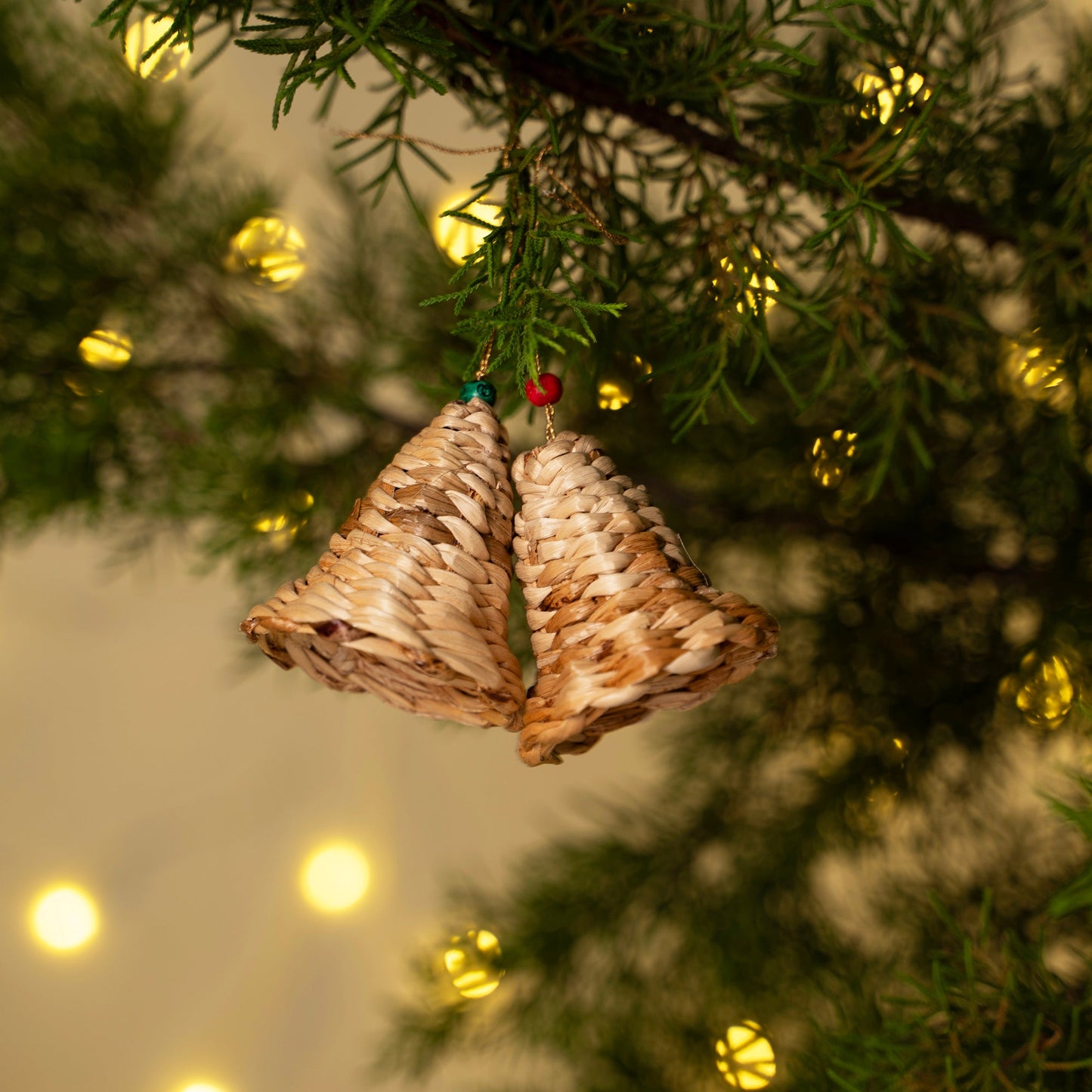 Christmas decor banana bark bell hanging (set of 2)